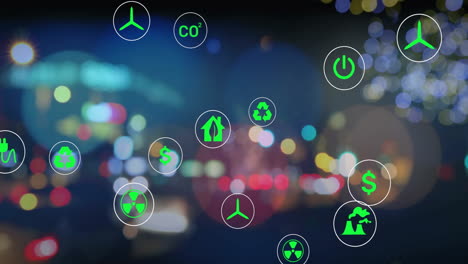 animation of network of eco icons over city street