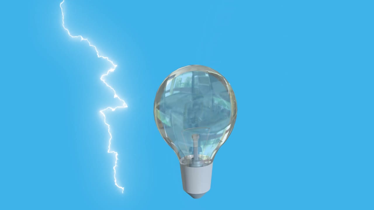파란색 배경에 전구와 번개의 애니메이션