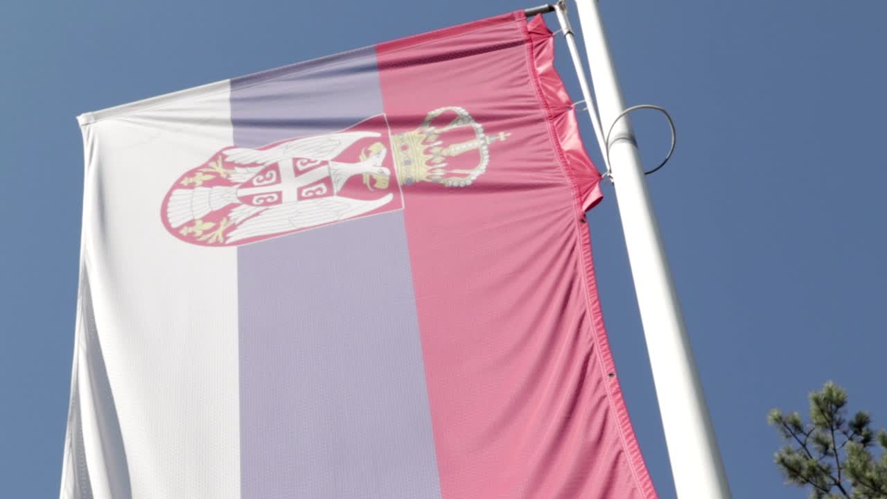 bandera serbia en el viento - cámara lenta
