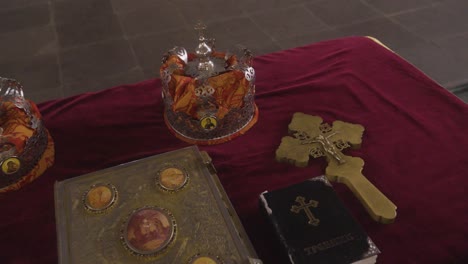 church table with cros and book