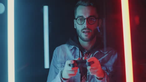 focused gamer with a controller