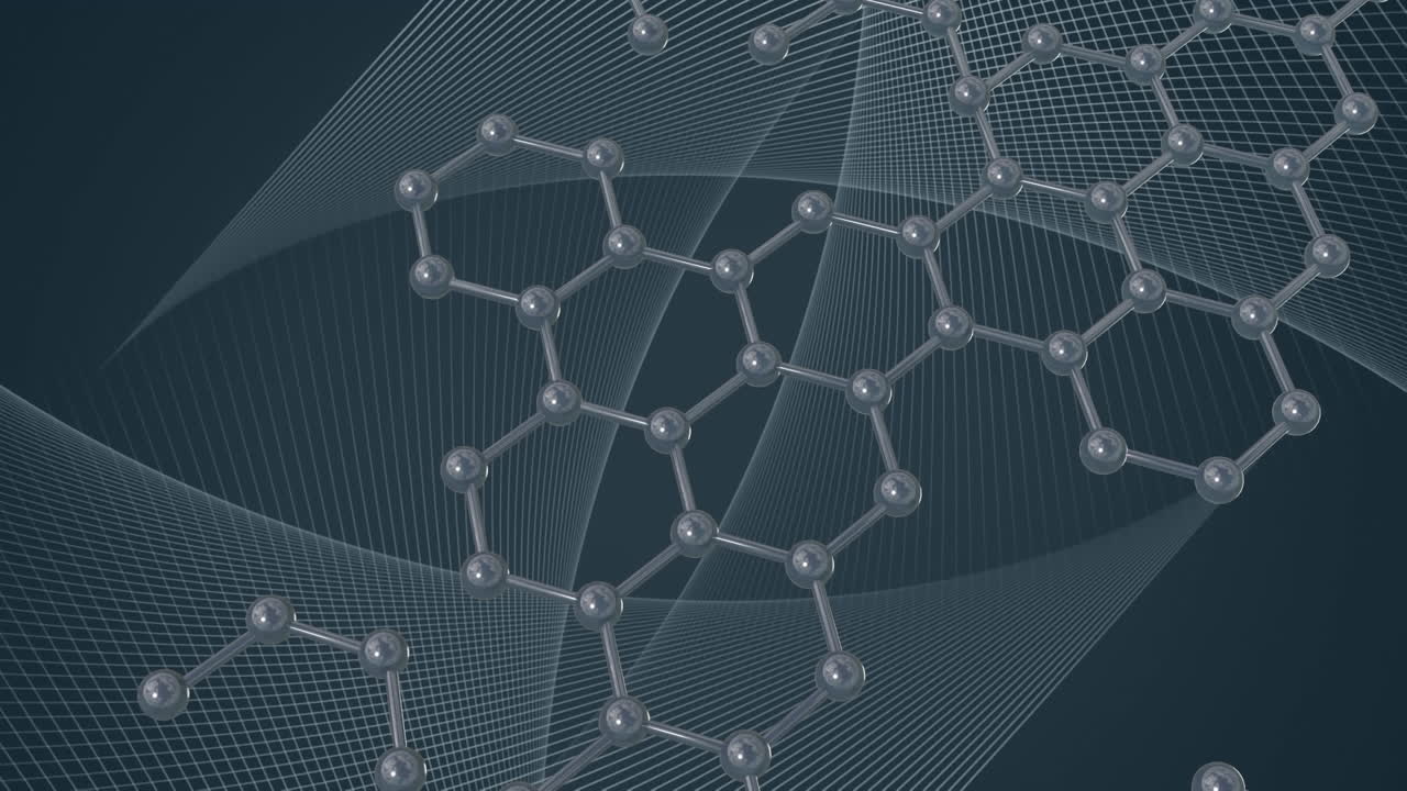 회색 배경 위에 있는 분자의 마이크로 모델의 애니메이션