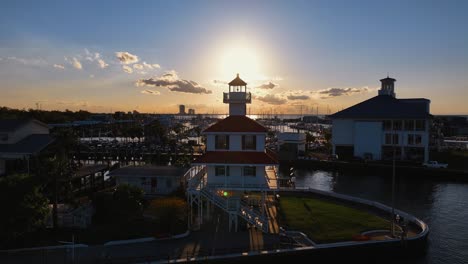 sunset over the lighthouse on lake pontchartrain in louisiana