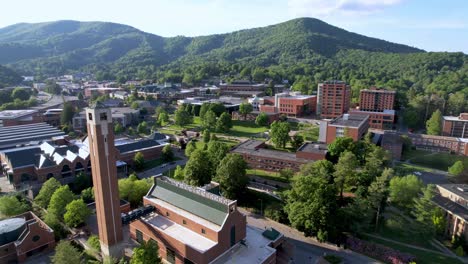 aerial-very-slow-push-into-appalachian-state-university-campus-in-boone-nc,-north-carolina