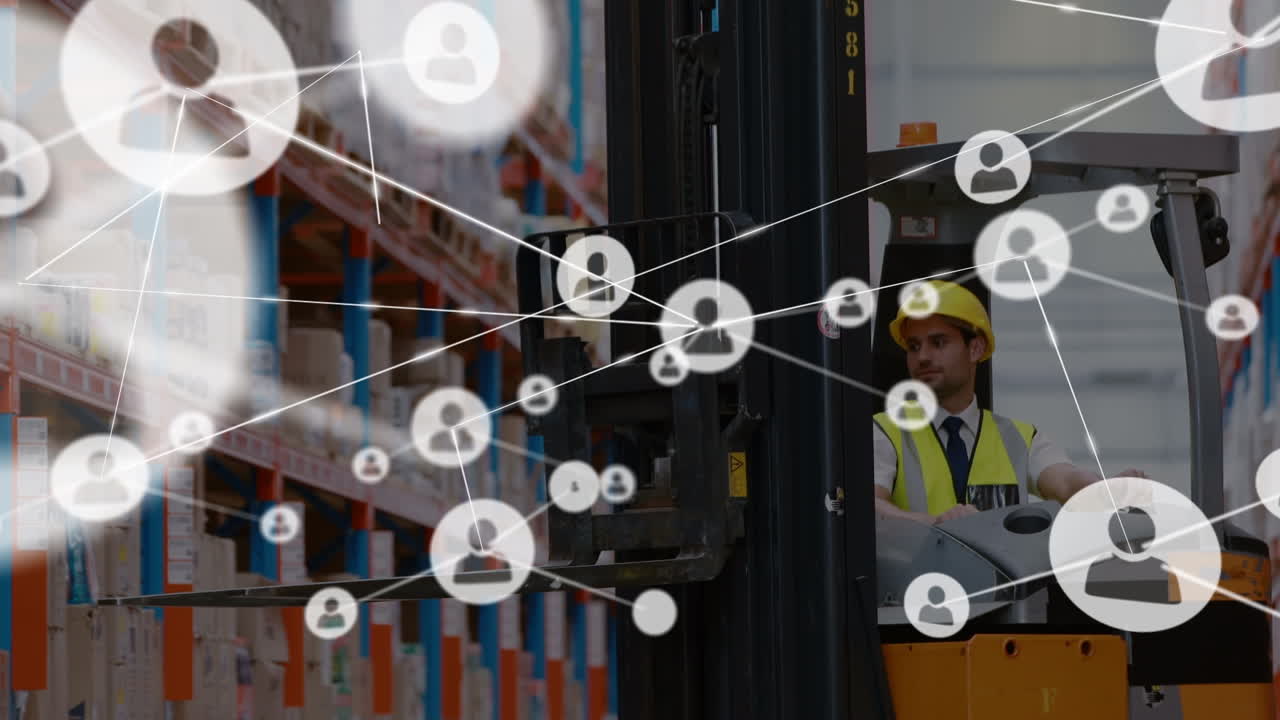 animación de la red de conexiones sobre el hombre caucásico en el almacén