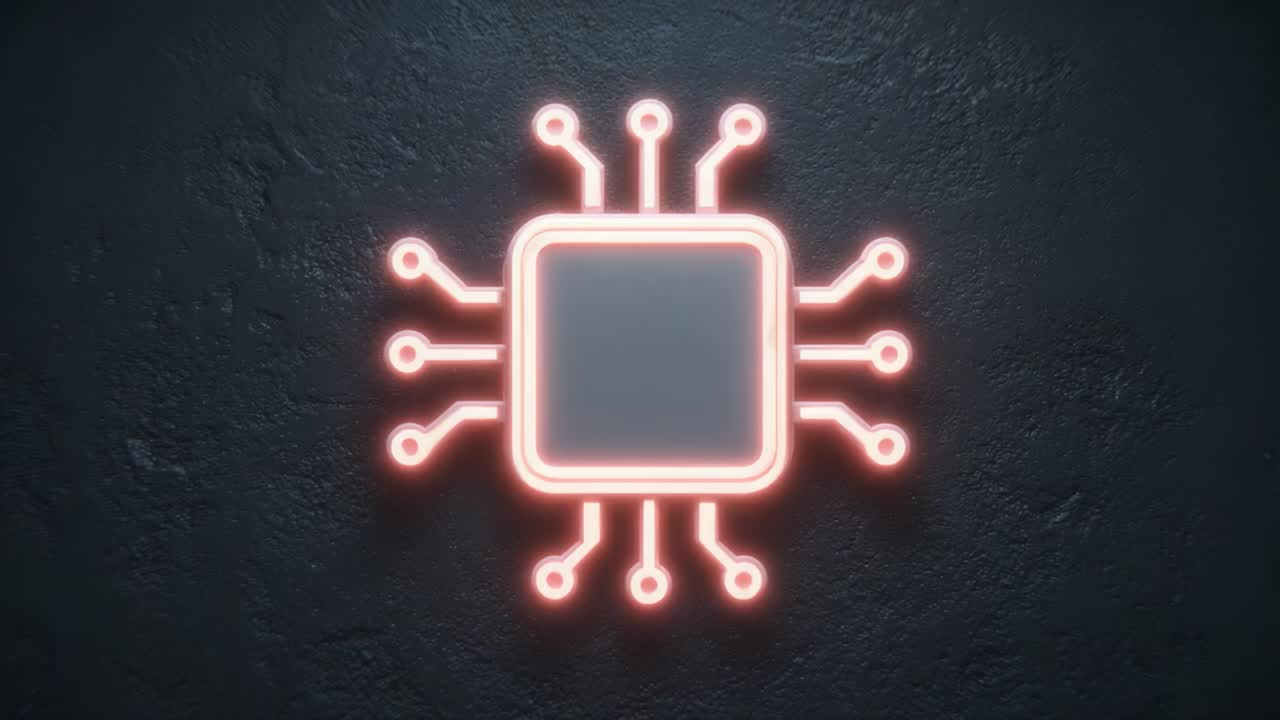 A Captivating Glimpse of a Futuristic Processor Design Illuminated with Neon Lights, Showcasing the Intricate Connections of Modern Technology in a Stylish Presentation