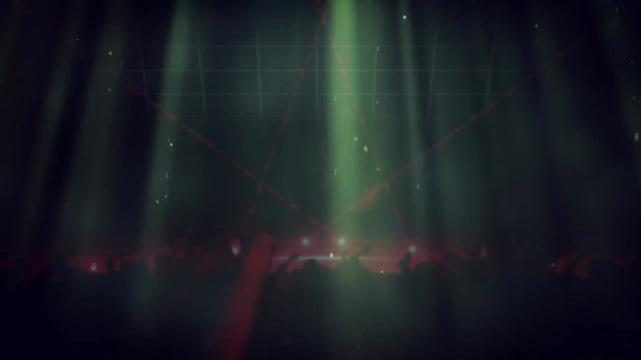 animación de la multitud bailando con reflectores y confeti