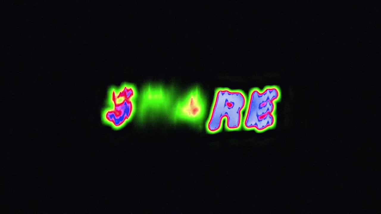 Condividi parola animata con effetto glitch retrò su sfondo nero