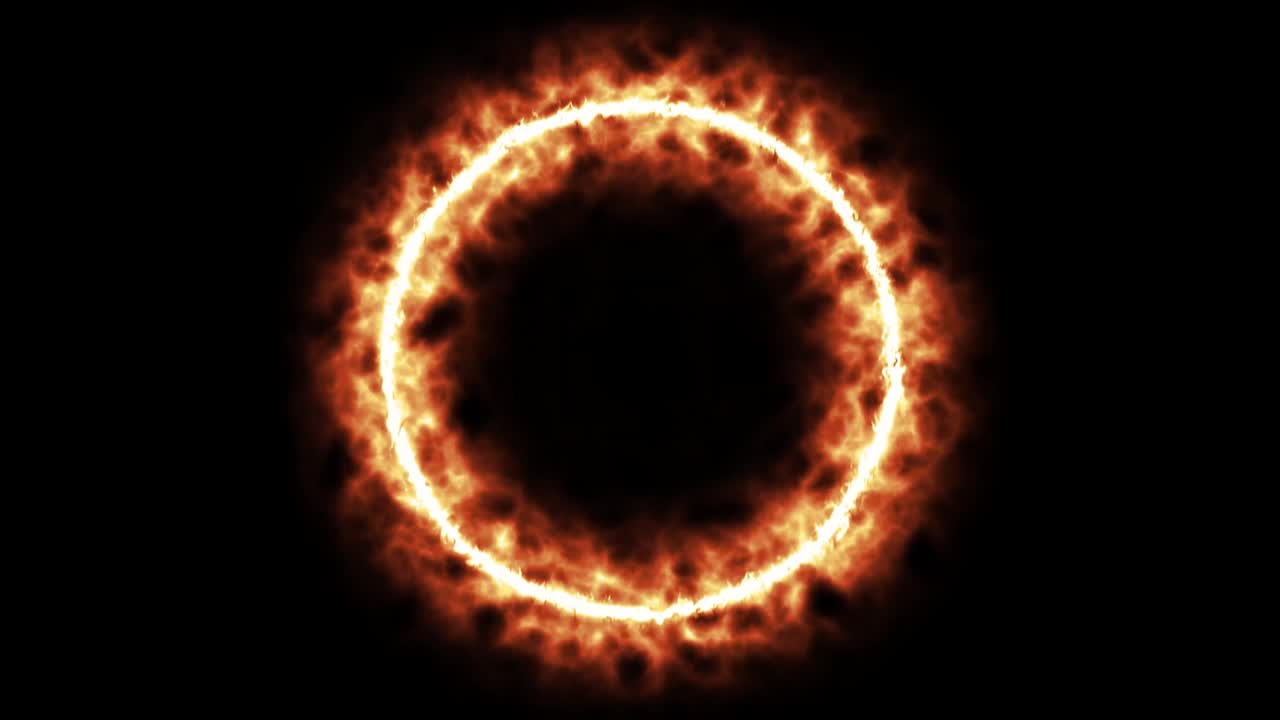 anillo de fuego abstracto sobre fondo negro. animación brillante resolución 4k