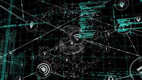 animation of network of connections with icons and data processing