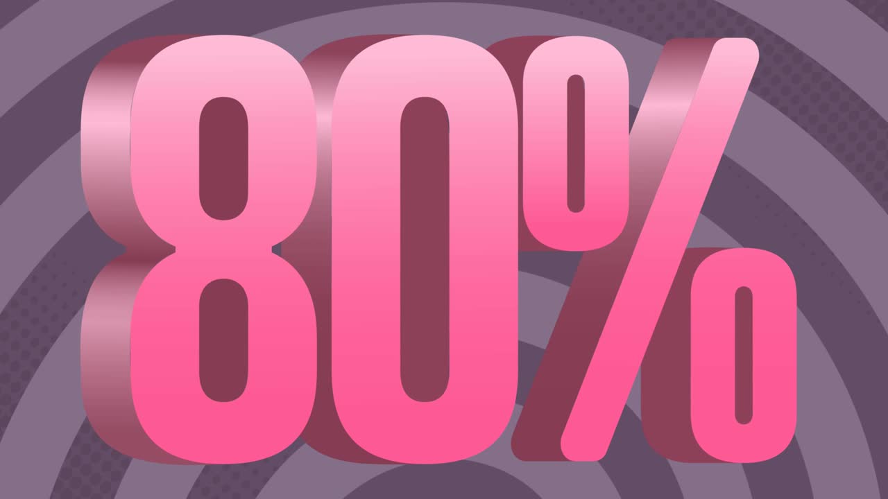 보라색 원에 분홍색으로 마이너스 80 퍼센트의 애니메이션