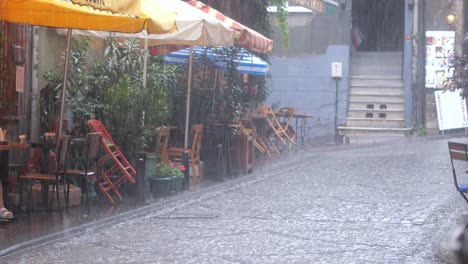 rainy day in a european city street