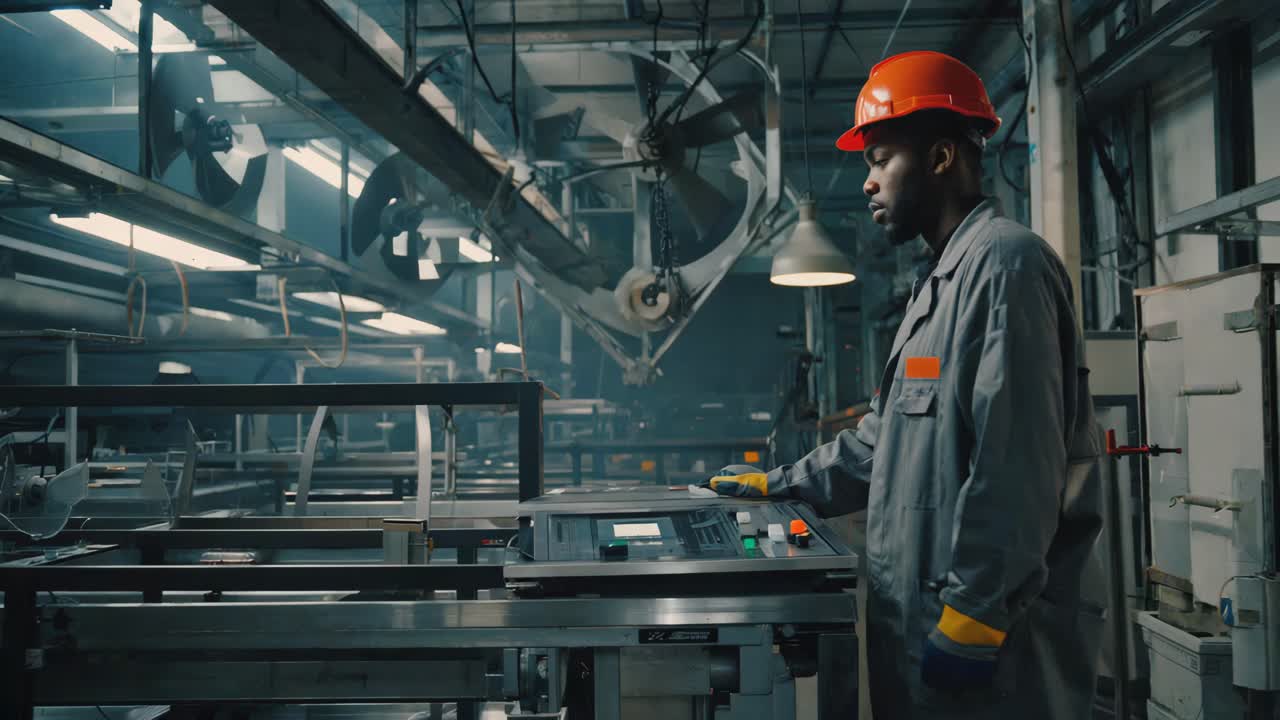 Factory worker operating machinery