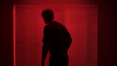person watching from a window at night