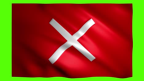 x symbol on moving red flag on green screen for chroma key