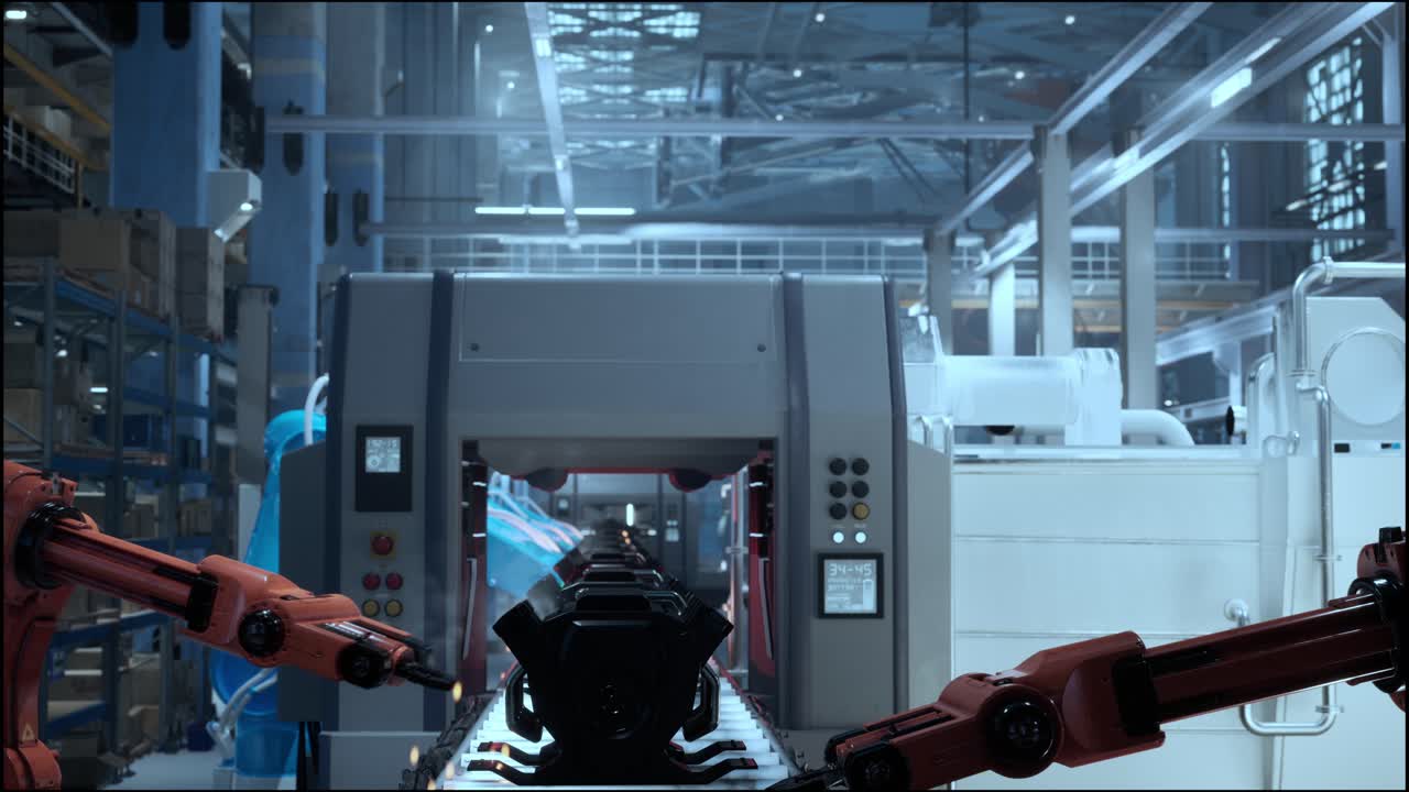 modernizzazione delle armi robotiche industriali intelligenti per la tecnologia delle fabbriche digitali. concetto di automazione del processo di produzione dell'industria 4.0 o 4a rivoluzione industriale e funzionamento di controllo software iot