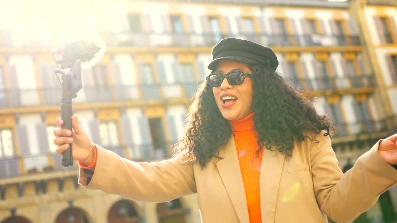 Woman Vlogging in the City