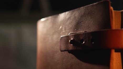 close-up of a brown leather book