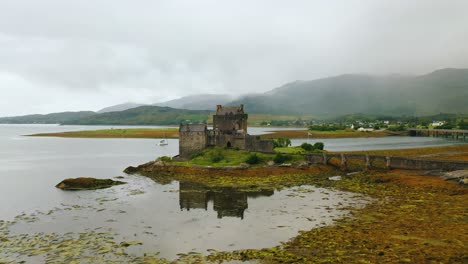 eilean donan castle aerial shot in scotland