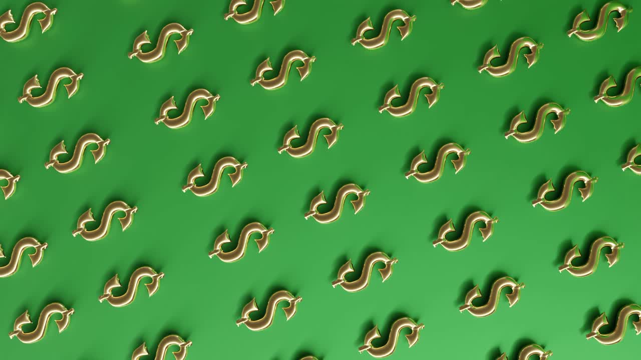 golden gold usd US dollar money sign logo on green background 3d rendering animation vertical