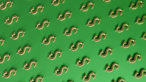 oro dorato usd us dollaro denaro segno logo su sfondo verde 3d rendering animazione verticale