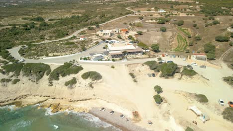 Aerial-Drone-View-Of-Tropical-Private-Resort-On-Kos-Island-In-Greece