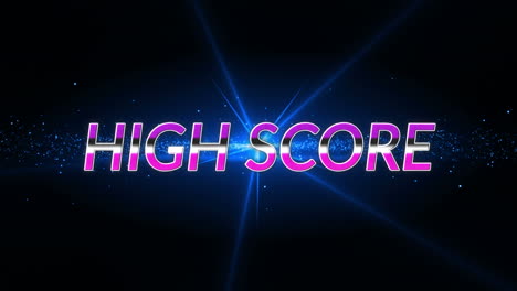 animation of high score text over light trails and spots on black background