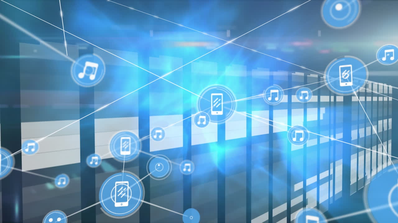 서버를 통해 아이콘으로 연결 네트워크의 애니메이션