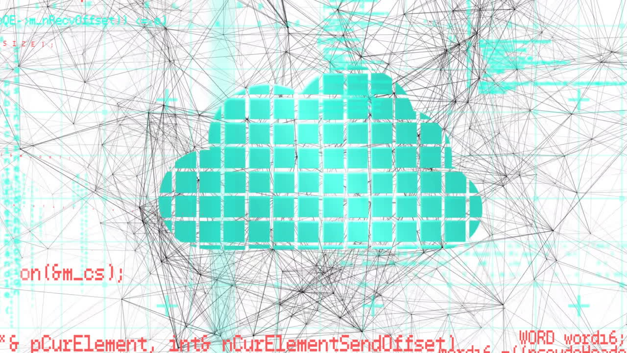 código de animación y conexiones de red, concepto de computación en la nube en acción