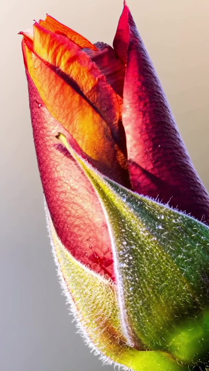 Time-lapse di un vivace bocciolo di fiore rosso e giallo in fioritura