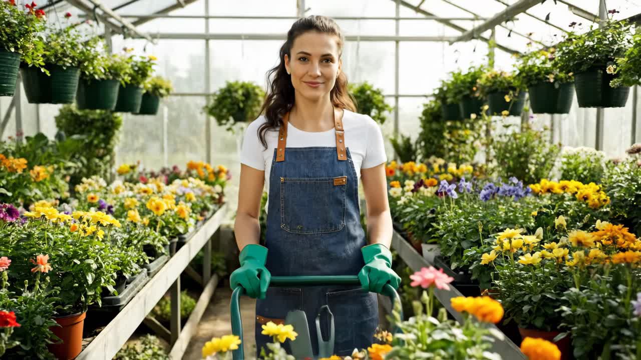mujer haciendo jardinería en un invernadero