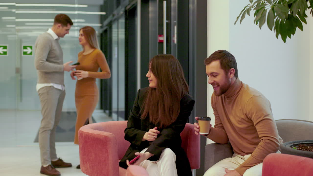 Coworkers talking in the break