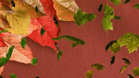 animation of multiple autumn leaves falling on brown background