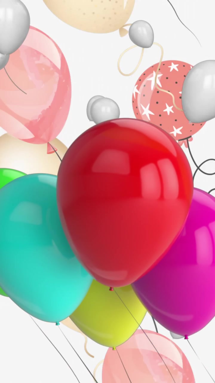 Animazioni di palloncini multicolori che si muovono su sfondo bianco.