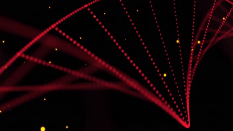 Digital-animation-of-dna-structure-spinning-against-yellow-particles-on-black-background