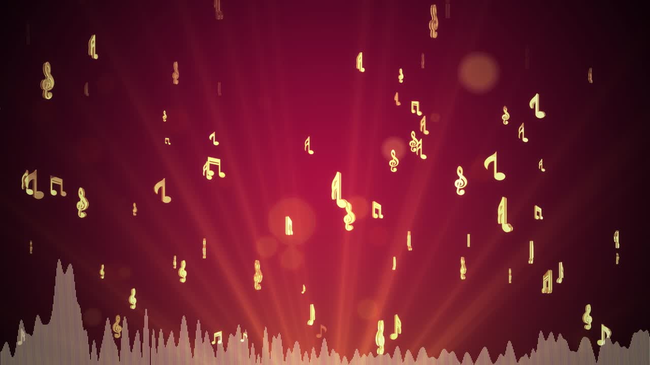 추상적인 음악 노트와 그림자 기호는 음악 루프 4k 배경의 가치를 나타니다.