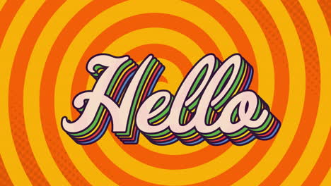 animation of hello text in colourful letters on red background