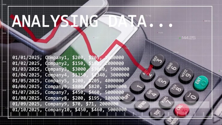 Animation of financial data processing over payment terminal and smartphone