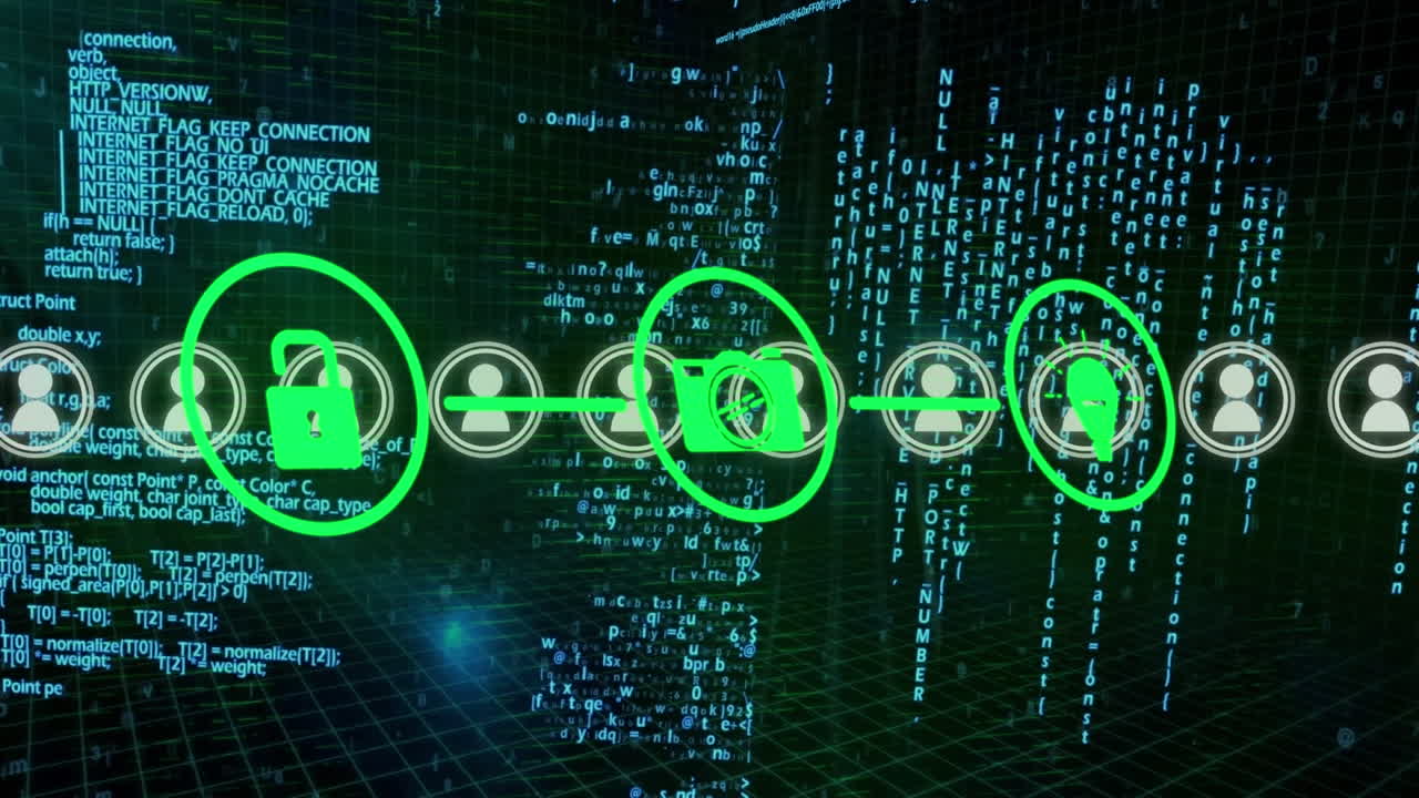 animación del procesamiento de datos a través de iconos digitales