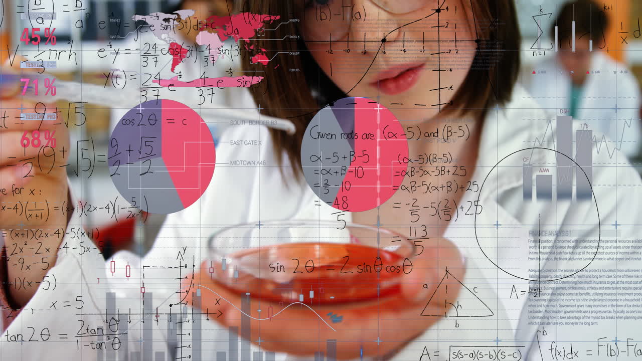 백인 여성 과학자에 대한 과학 데이터 처리의 애니메이션