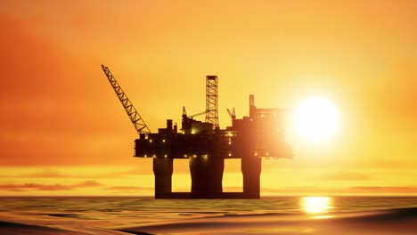 aerial view of offshore jack up drilling rig during sunset, oil and gas industry