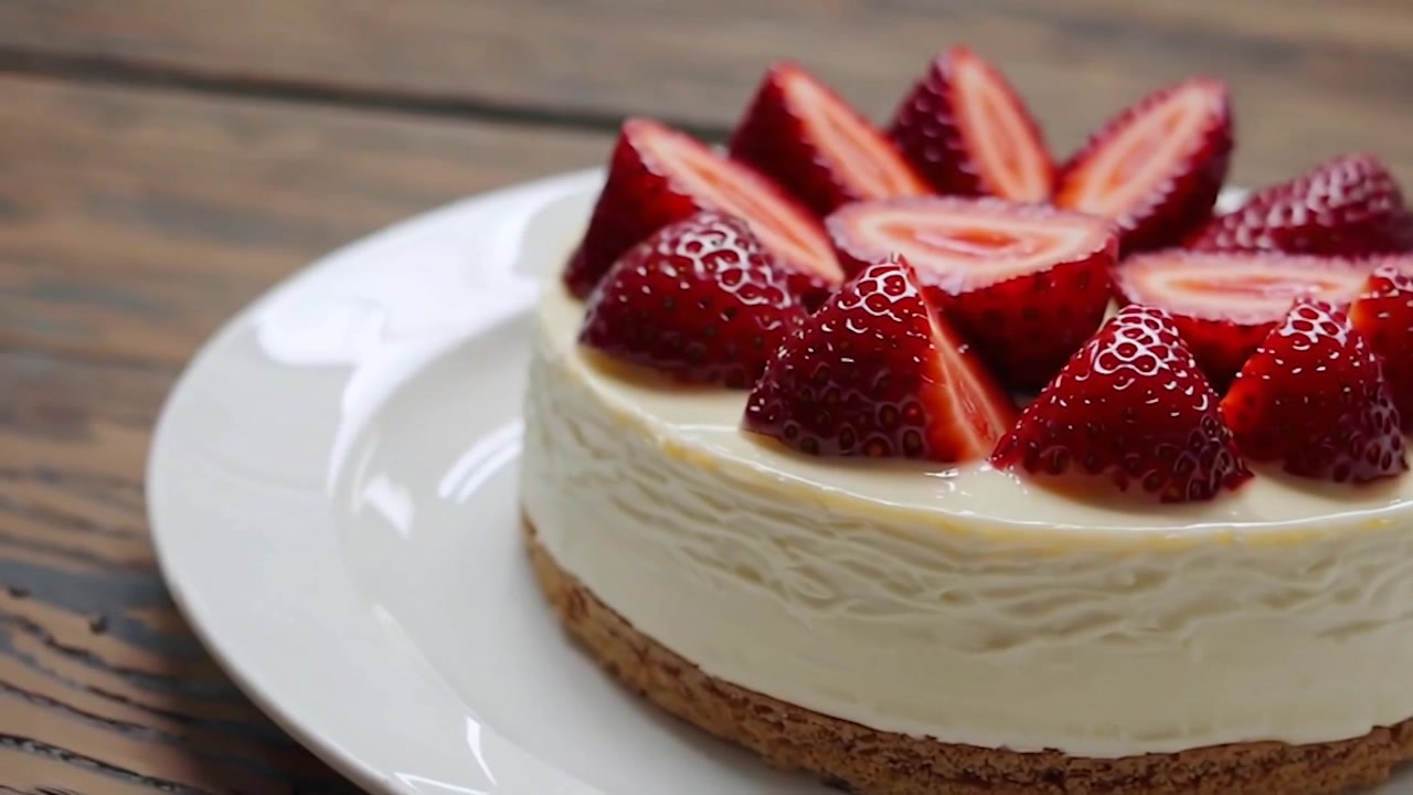 Una deliziosa cheesecake alle fragole su un piatto bianco