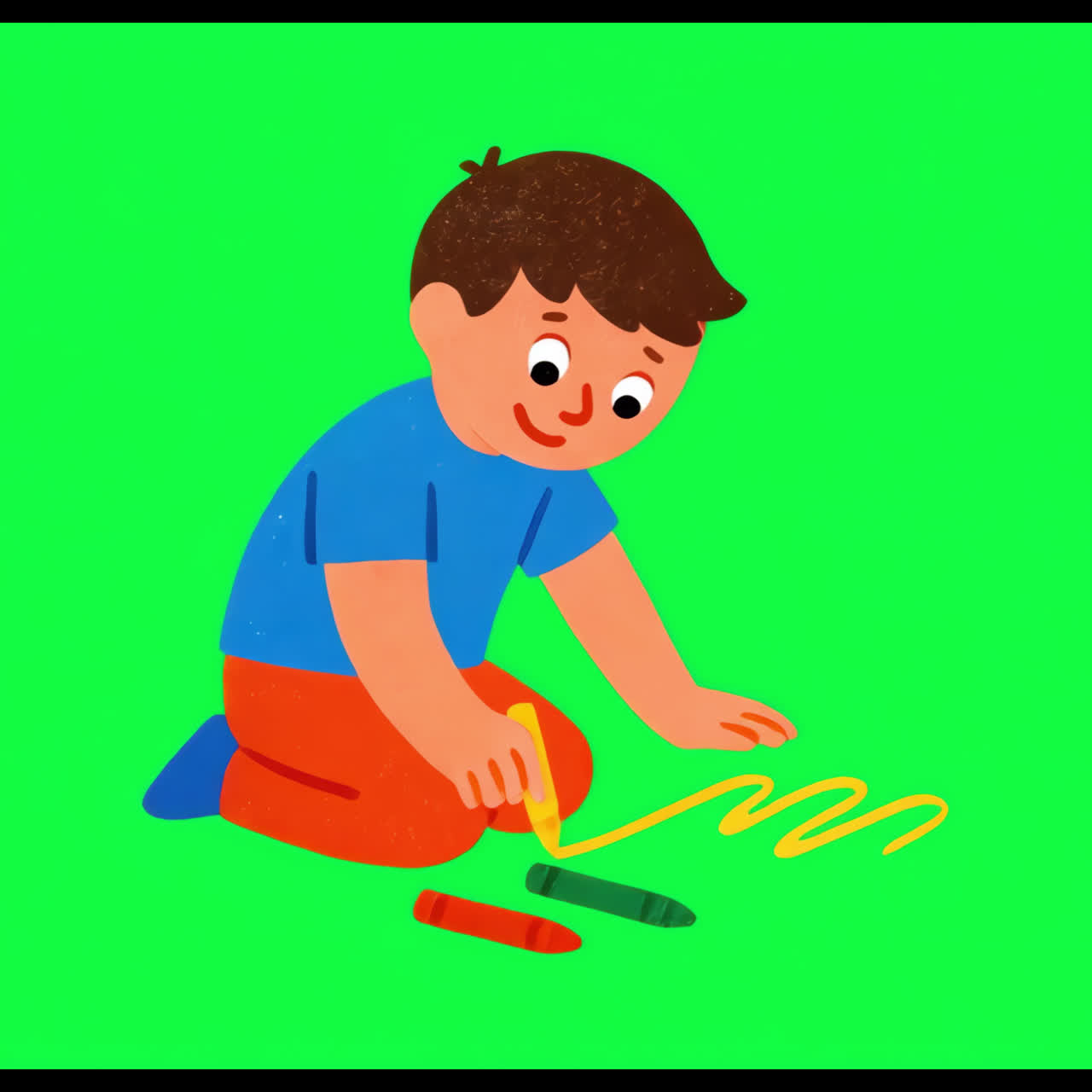 Child drawing with colorful crayons animation isolated asset, transparent 4K video, alpha channel