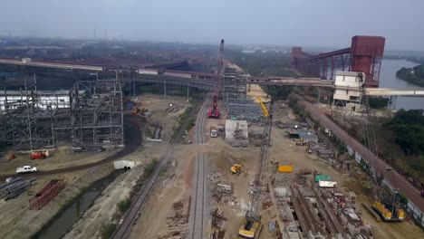 Development-And-Construction-Of-Paradip-Port-In-Orisha,-India---aerial-shot