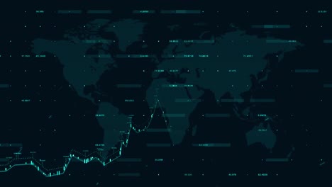 graph and numbers over world map against black background