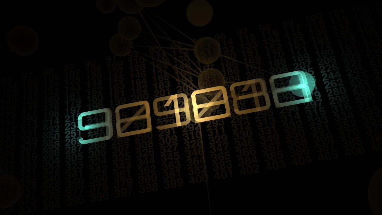 Glowing digital numbers and network nodes animating over binary code concept of artificial intelligence, big data, blockchain big data analysis and cyber technology.