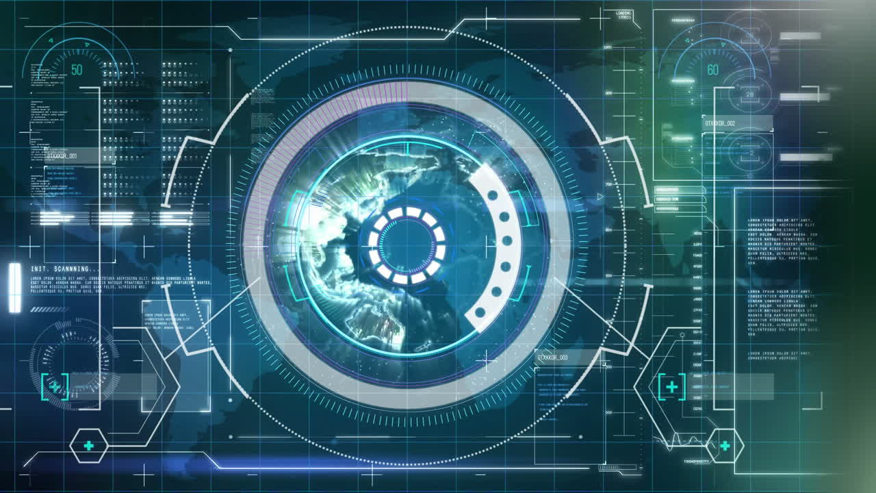Animation of scope scanning and data processing over grid in background