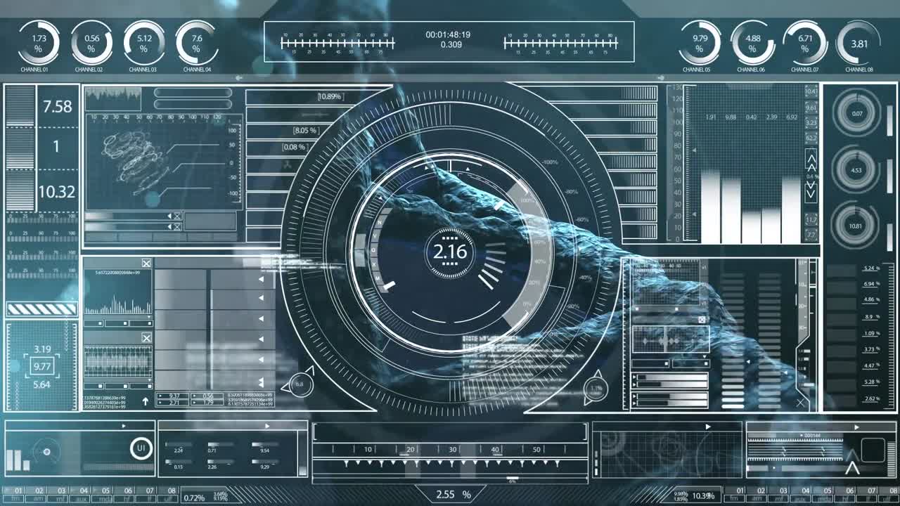 animazione della scansione dello scopo e dell'elaborazione dei dati sul filo di dna