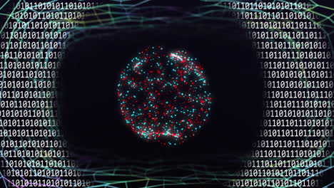animación del procesamiento de datos de codificación binaria a través de conexiones en fondo negro