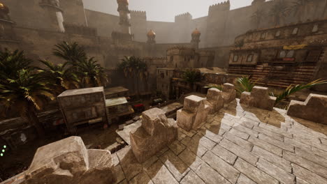 a vibrant ancient city reveals remarkable architecture and lush palm trees